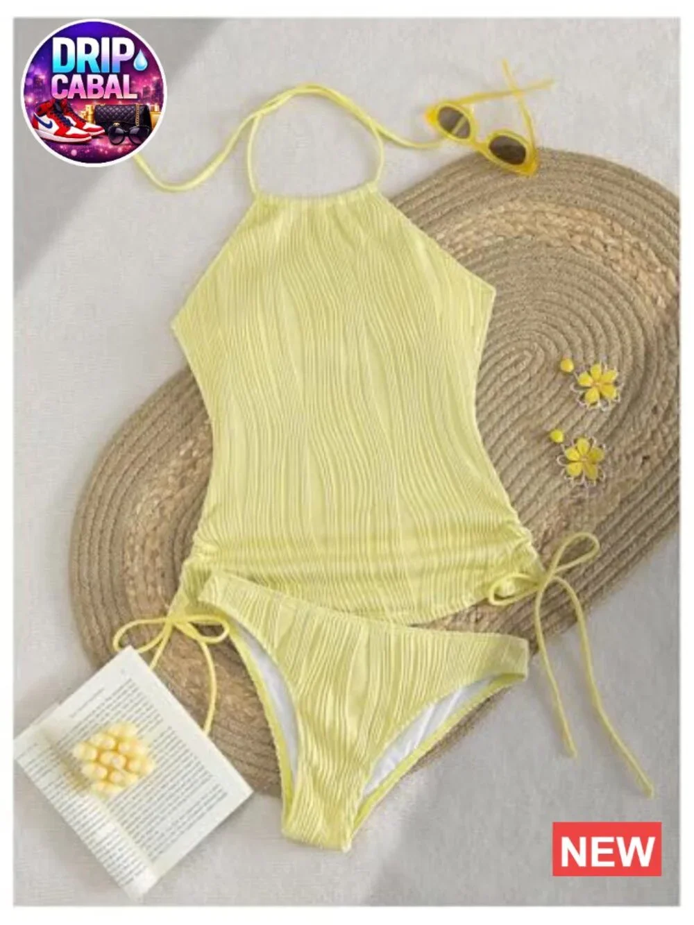Women's 2 Piece Halter Tankini Swimsuit Tummy Control Textured Bathing Suit